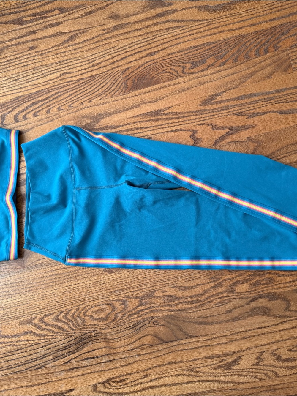 Spiritual Gangster Teal Leggings with Rainbow Side Stripe
